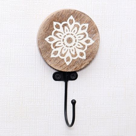 Floral Brown Wooden Hooks for Hanging Towels
